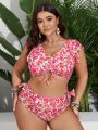 SHEIN Swim Vcay Plus Size Women'S Floral Printed Ruched Swimsuit Set