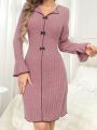 Leisure Women'S Color Block Satin Sleepwear Dress With Decorative Bowknot And Lace Trim