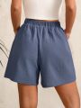 SHEIN LUNE Women'S Solid Color Button Detail Drawstring Waist Shorts