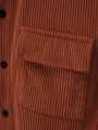 Men Flap Pocket Button Front Corduroy Jacket Without Tee
