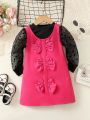 SHEIN Kids EVRYDAY Young Girl Solid Bow Front Dress Without Blouse