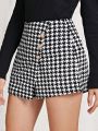 SHEIN Frenchy Plus Houndstooth Print Button Front Skort