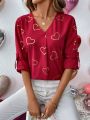 SHEIN LUNE Women Valentine's Day Love Print Casual Shirt