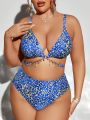 SHEIN Swim SXY Plus Size Metallic Chain Print Swimsuit Set