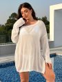 SHEIN Swim Vcay Plus Size Women'S Split Hem Long Sleeve Cover Up With Side Slit