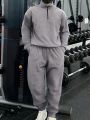 Men Half Zip Drop Shoulder Sweatshirt & Sweatpants