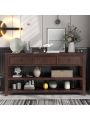 Retro Design Console Table with Two Open Shelves, Pine Solid Wood Frame and Legs for Living Room