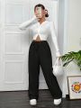 SHEIN Qutie Women's High Waisted Tie Belted Long Pants