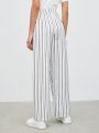 SHEIN BIZwear Ladies' Vertical Stripe Trousers With Slanted Pockets