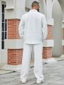 Plus Size Men'S White Textured Long-Sleeve Shirt And Pants Set