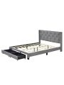 Upholstered Queen Size Storage Bed Linen Upholstered Platform Bed with Two Drawers