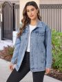 SHEIN LUNE Button Front Denim Jacket With Flap Details