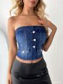 SHEIN Essnce Casual Short Cropped Denim Bustier Top