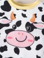 SHEIN Baby Girls' 2 Sets Cartoon Cow Printed Pajama Set