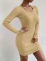 SHEIN Essnce Scoop Neck Ribbed Knit Sweater Dress