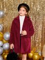 SHEIN Kids EVRYDAY Tween Girl Double Button Lapel Collar Fleece Coat