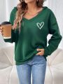 Women's Heart Print Green V-neck Sweatshirt