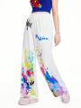 SHEINNeu Kidcore Dopamine Cartoon Graphic Casual Pants White Pants Concert Pants