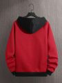 Men's Color Blocking Hooded Sweatshirt With Letter Print