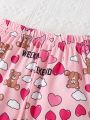 SHEIN Kids SUNSHNE Little Girls' Cute Heart, Balloon, Bear Pattern Printed Sweatpants For Spring And Autumn