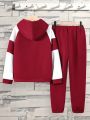 SHEIN Kids SPRTY Tween Boy Two Tone Raglan Sleeve Hoodie & Sweatpants