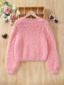 SHEIN Kids QTFun Girls' Plush Knitted Sweater