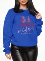 Slogan Graphic Drop Shoulder Thermal Lined Sweatshirt