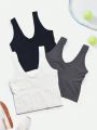 Yoga Basic Solid Color Striped Knitted Sports Tank Top