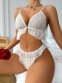 Striped Ruffle Hem Lingerie Set