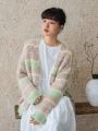 FRIFUL Women's Plush Color Block Striped Cardigan