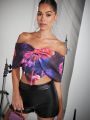 Luxe Floral Print Off Shoulder Bandana Hem Crop Top