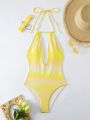 SHEIN Swim SXY Gradient One Piece Halter Swimsuit