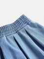 SHEIN Girls' (Little) Cute Pleated Denim Skirt, Washed, Casual And Fashionable