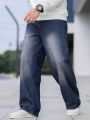 Men Slant Pocket Loose Fit Wide Leg Jeans