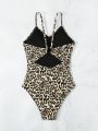 SHEIN Swim Vcay Women'S Leopard Print Backless One-Piece Swimsuit