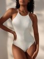 SHEIN Swim Basics Women'S One Piece Swimwear With Shoulder Straps