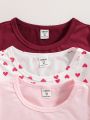 SHEIN Kids SUNSHNE Young Girl Cute Simple Comfortable Ruffled Hem 3pcs T-Shirt Set