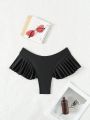 Swimwear Set With Ruffled Trim Detailing And Thong Bottom