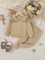 SHEIN Infant Girls' Casual Loose Fit Sweater And Pants Set With Doll Collar