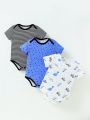 Baby Boy'S Basic All-Match Practical Four Season Letter/Animal/Geometric Print Rompers, Suitable For Layering