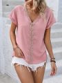 Ladies' Lace Front Ribbon Button Flap Cuff Jacquard Shirt