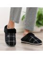 Memory Foam Slippers for Home Plaid Fluffy Winter Indoor Shoes Warm Plush Non-Slip Big Size House Slippers Male Fashion Black