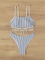 SHEIN Swim Vcay Criss-cross Striped Bikini Swimsuit Set