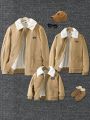 Men Letter Patched Detail Borg Collar Teddy Lined Jacket