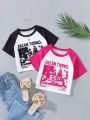 SHEIN Kids EVRYDAY 2pcs/set Girls' Character Print T-shirts