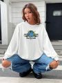 Elankelley Earth & Letter Graphic Drop Shoulder Sweatshirt