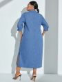 SHEIN SXY Plus Size Women's Denim Shirt Dress With Polo Collar