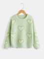 SHEIN Girls Heart Pattern Drop Shoulder Sweater