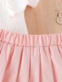 Baby Ruffle Trim Bow Front Tee & Pleated Skirt