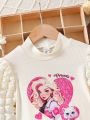 Girls' Elegant Bubble Sleeve Knitting T-shirt With Cute Pattern For Basic Matching